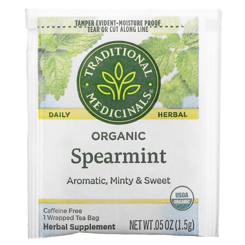 Organic Spearmint, Caffeine Free, 16 Wrapped Tea Bags, 0.85 oz (24 g)