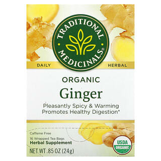 Traditional Medicinals, Organic Ginger, Caffeine Free, 16 Wrapped Tea Bags, 0.05 (1.5 g) Each