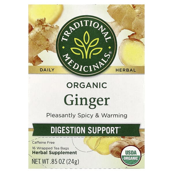 Organic Ginger, Caffeine Free, 16 Wrapped Tea Bags, 0.85 oz (24 g)