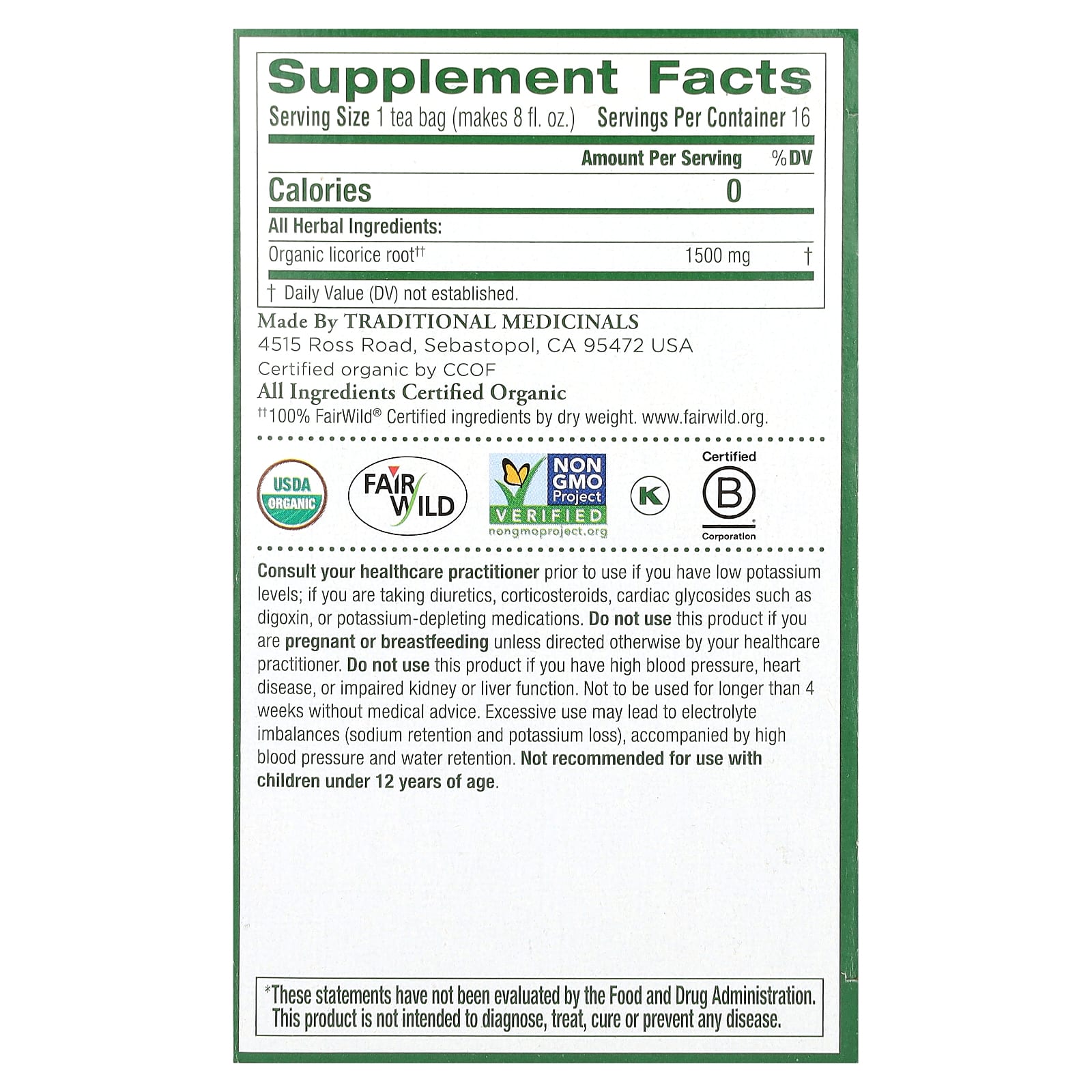 Traditional Medicinals, Organic Licorice Root, Caffeine Free, 16