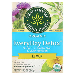 Traditional Medicinals‏, Organic EveryDay Detox, בטעם לימון, נטול קפאין, 16 שקיקי תה עטופים, 24 גרם (0.85 אונקיות)
