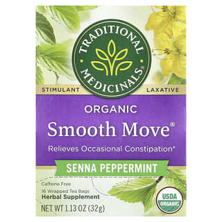 Traditional Medicinals, Smooth Move, Té orgánico, Sen y menta, Sin cafeína, 16 bolsitas de té envueltas, 32 g (1,13 oz)