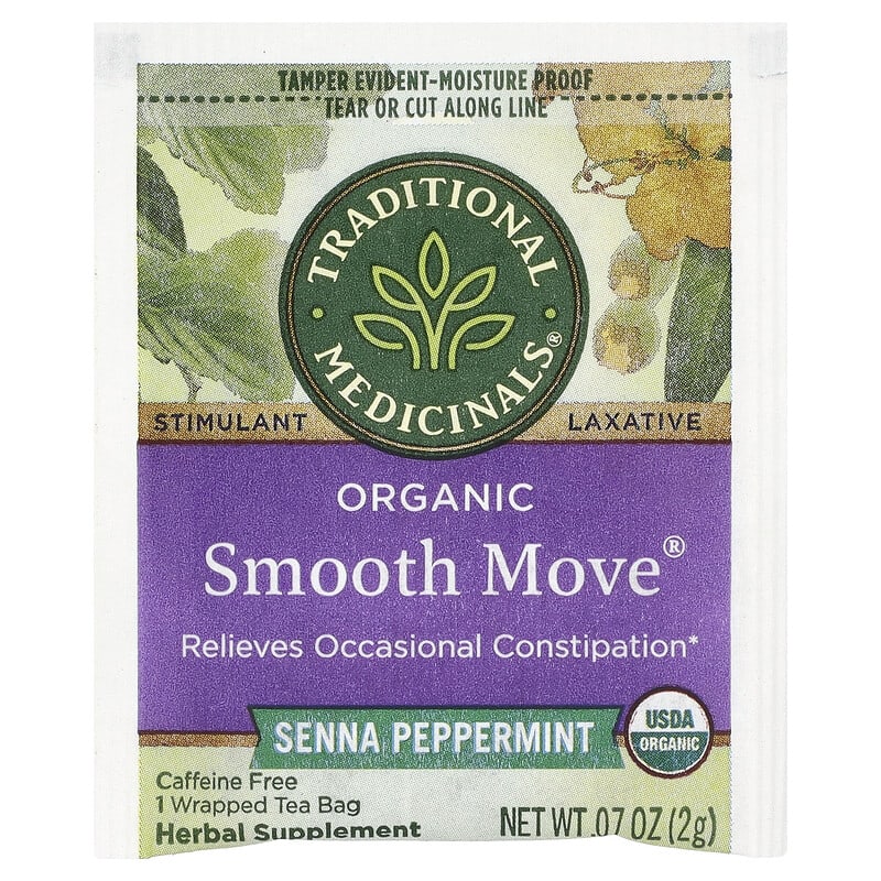 Ceai organic Smooth Move, Mentă Senna, Fără cafeină, 16 pliculețe