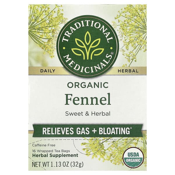 Traditional Medicinals, Organic Fennel, Caffeine Free, 16 Wrapped Tea Bags, 1.13 oz (32 g)