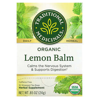 Traditional Medicinals, Organic Lemon Balm, Caffeine Free, 16 Wrapped Tea Bags, 0.05 oz (1.5 g) Each
