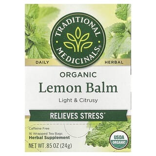 Traditional Medicinals, Organic Lemon Balm, Caffeine Free, 16 Wrapped Tea Bags, 0.85 oz (24 g)
