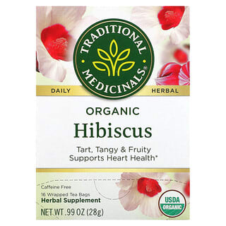 Traditional Medicinals, Organic Hibiscus, Caffeine Free, 16 Wrapped Tea Bags, 0.06 oz (1.75 g) Each