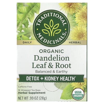 Traditional Medicinals, 有機蒲公英葉和根茶，無咖啡萃取，16 獨立茶包，0.99 盎司（28 克）