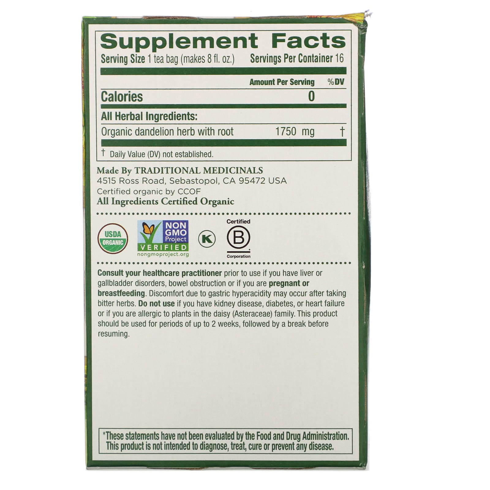 Traditional Medicinals, Herbal Teas, Organic Dandelion Leaf & Root Tea