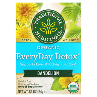 Traditional Medicinals, Organic EveryDay Detox, Dandelion, Caffeine Free, 16 Wrapped Tea Bags, 0.85 (24 g)