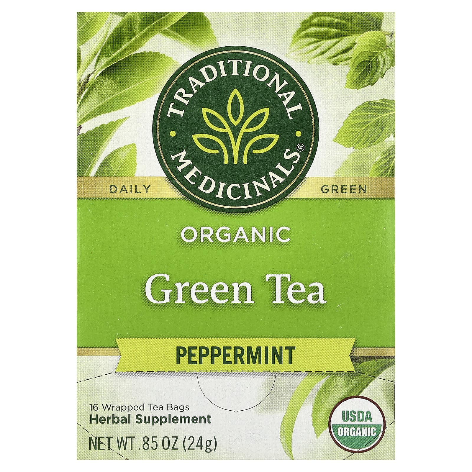 Traditional Medicinals, органический зеленый чай, перечная мята, 16 чайных пакетиков, 24 г (0,85 унции)