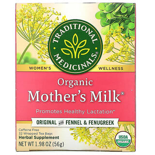 Traditional Medicinals, Organic Mother's Milk, Original com Erva-Doce e Fenacho, Sem Cafeína, 32 Saquinhos de Chá Embalados, 56 g (1,98 oz)