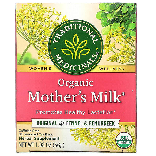Traditional Medicinals‏, منتج Mother's Milk العضوي، منتج أصلي غني بالشمر والحلبة، خالٍ من الكافيين، 32 كيس شاي مغلّف، 1.98 أونصة (56 جم)