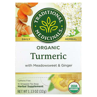Traditional Medicinals, Organic Turmeric with Meadowsweet & Ginger, Caffeine Free, 16 Wrapped Tea Bags, 0.07 oz (2 g) Each