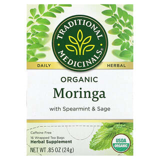 Traditional Medicinals, Organic Moringa with Spearmint & Sage, Caffeine Free, 16 Wrapped Tea Bags, 0.05 oz (1.5 g) Each