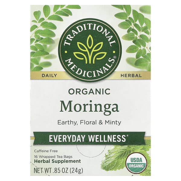 Traditional Medicinals, Organic Moringa, Caffeine Free, 16 Wrapped Tea Bags, 0.85 oz (24 g)