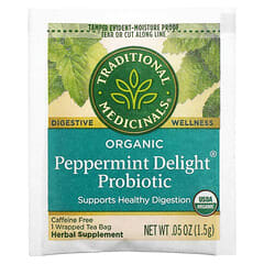 Traditional Medicinals, Peppermint Delight, Probiótico orgánico, Sin cafeína, 16 bolsitas de té envueltas, 24 g (0,85 oz)