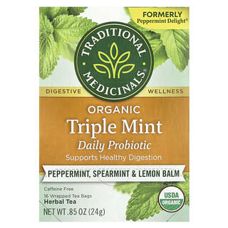 Traditional Medicinals, Organic Peppermint Delight Probiotic, Bio-Pfefferminze mit Probiotikum, koffeinfrei, 16 einzeln verpackte Teebeutel, 24 g (0,85 oz.)