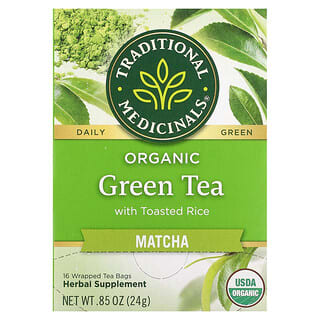 Traditional Medicinals, чай матча, органічний зелений чай із підсмаженим рисом, 16 чайних пакетиків по 1,5 г (0,5 унції)