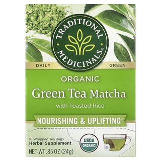 Traditional Medicinals, Teh Hijau Organik dengan Nasi Panggang, Matcha, 16 Kantong Teh Celup Bungkus, 24 g (0,85 ons)