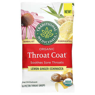 Traditional Medicinals, Organic Throat Coat Drops, Lemon Ginger Echinacea, 16 Drops