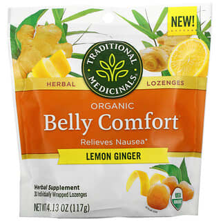 Traditional Medicinals, Organic Belly Comfort, лимон и имбирь, 30 леденцов в индивидуальной упаковке 