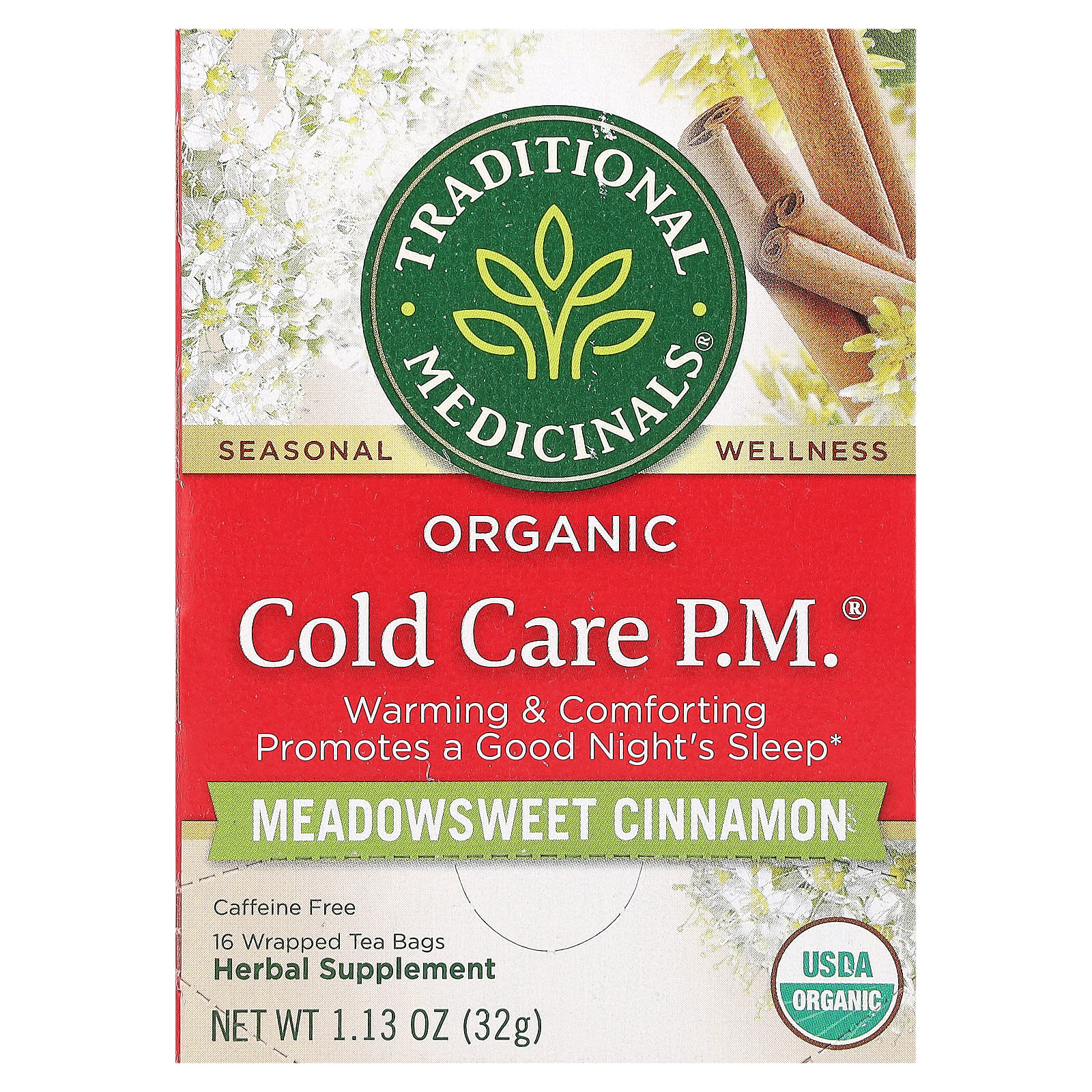 Organic Cold Care PM, Meadowsweet Cinnamon, Caffeine Free, 16