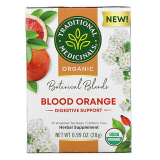 Traditional Medicinals, Organic Botanical Blends Tea, Blood Orange, Caffeine Free, 14 Wrapped Tea Bags, 0.99 oz (28 g)