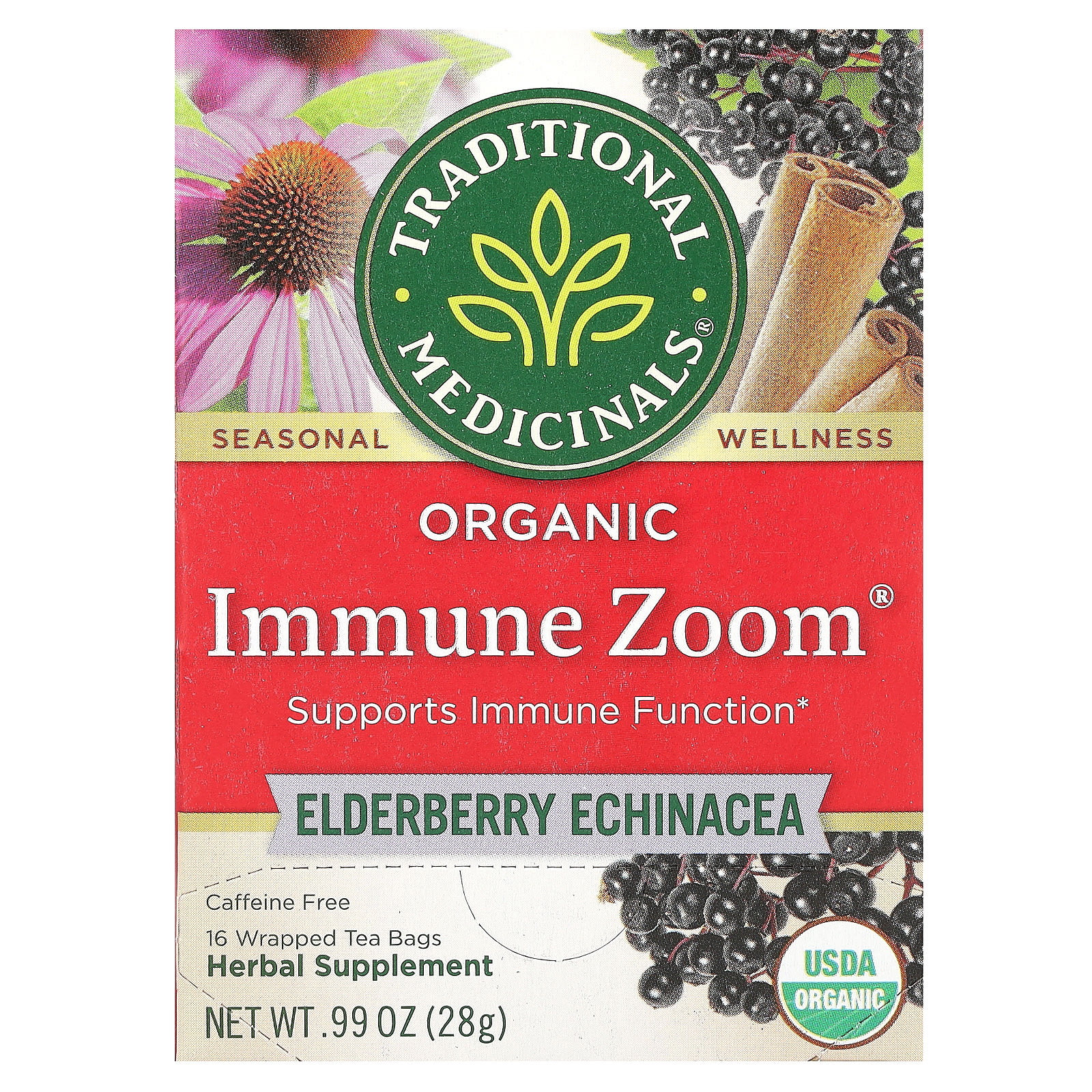 オーガニックImmune Zoom®、エルダーベリー エキナセア、カフェイン