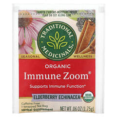 Traditional Medicinals, Organic Immune Zoom, Elderberry Echinacea, Caffeine Free, 16 Wrapped Tea Bags, 0.06 oz (1.75 g) Each
