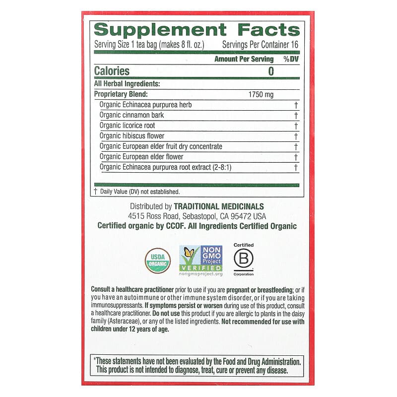 「INGREDIENTS」 LTJ BUKEM Organic Immune Zoom®, Elderberry Echinacea, Caffeine Free, 16