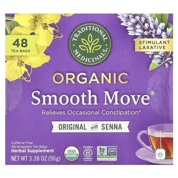 Traditional Medicinals, 유기농 Smooth Move®, 오리지널 센나, 카페인 무함유, 포장된 티백 48개, 96g(3.38oz)