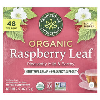 Traditional Medicinals, Organic Raspberry Leaf, Caffeine Free, 48 Wrapped Tea Bags, 2.53 oz (72 g)