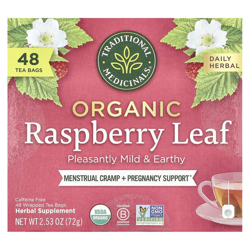 Organic Raspberry Leaf, Caffeine Free, 48 Wrapped Tea Bags, 2.53