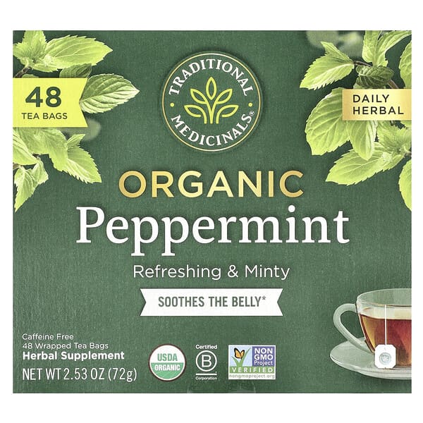 Organic Peppermint, Caffeine Free, 48 Tea Bags, 2.53 oz (72 g)