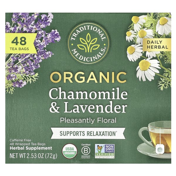 Organic Chamomile & Lavender, Caffeine Free, 48 Wrapped Tea Bags, 2.53 oz (72 g)