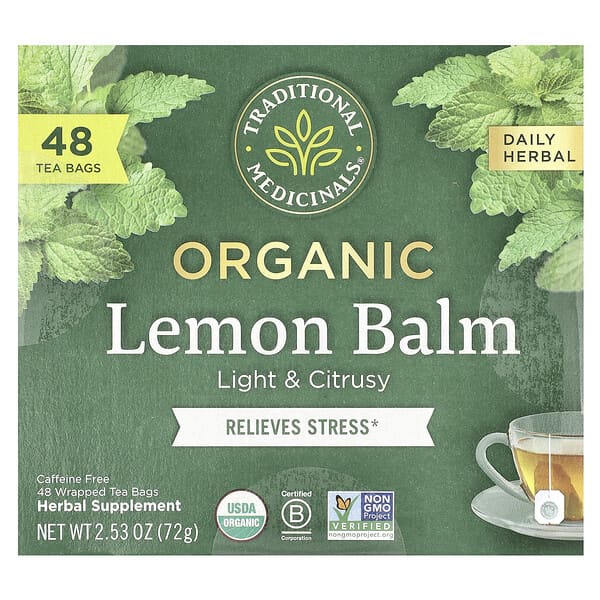 Organic Lemon Balm, Caffeine Free, 48 Wrapped Tea Bags, 2.53 oz (72 g)