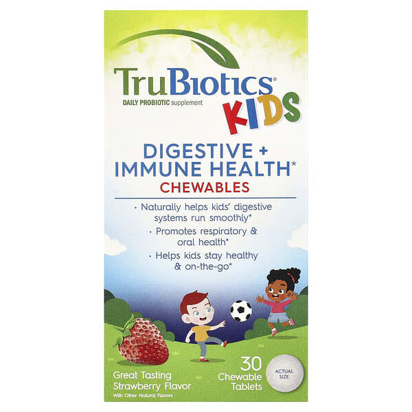 Kids, Digestive + Immune Health, Strawberry, 30 Chewable Tablets
