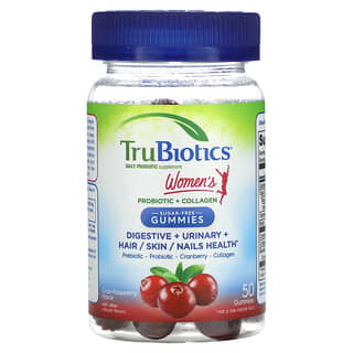 TruBiotics‏, פרוביוטיקה וקולגן לנשים, למערכת העיכול, למערכת השתן, לבריאות השיער/העור/הציפורניים, בטעם חמוציות ופטל, 50 סוכריות גומי