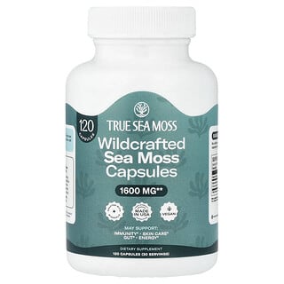 True Sea Moss, Musgo marino de recolección silvestre, 120 cápsulas (400 mg por cápsula)