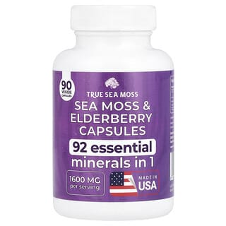 True Sea Moss, Sea Moss & Elderberry, 1,600 mg, 90 Veggie Capsules (800 mg Per Capsule)