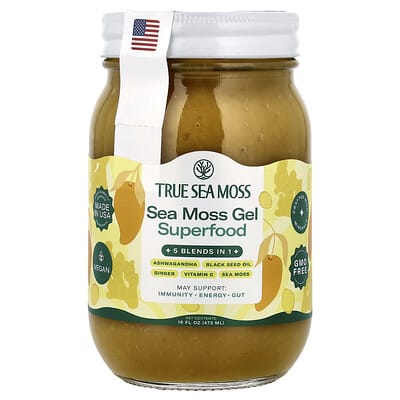 True Sea Moss, Sea Moss Gel Superfood, 5 Blends In 1, Mango, 473 g (16 fl oz)