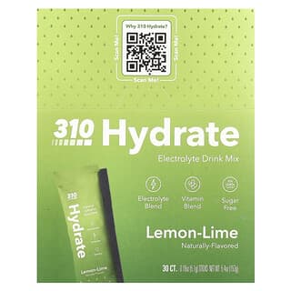 310 Nutrition, Hydrate, Electrolyte Drink Mix, Lemon-Lime , 30 Sticks, 0.18 oz (5.1 g) Each