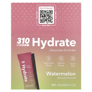 310 Nutrition, 310 Hydrate, Mezcla para preparar bebidas con electrolitos, Sandía, 30 barritas, 5 g (0,18 oz) cada una