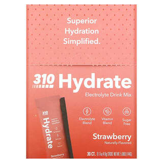 310 Nutrition, Hydrate, Electrolyte Drink Mix, Strawberry, 30 Sticks, 0.17 oz (4.9 g) Each
