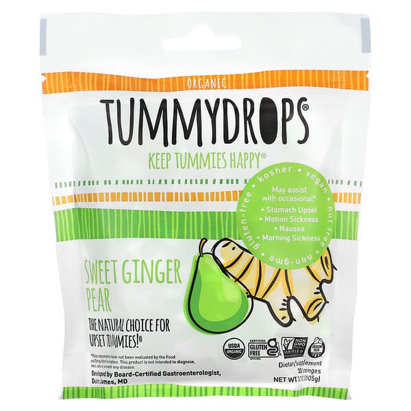 Tummydrops, Tummy Lozenges, Sweet Ginger Pear, 33 Lozenges