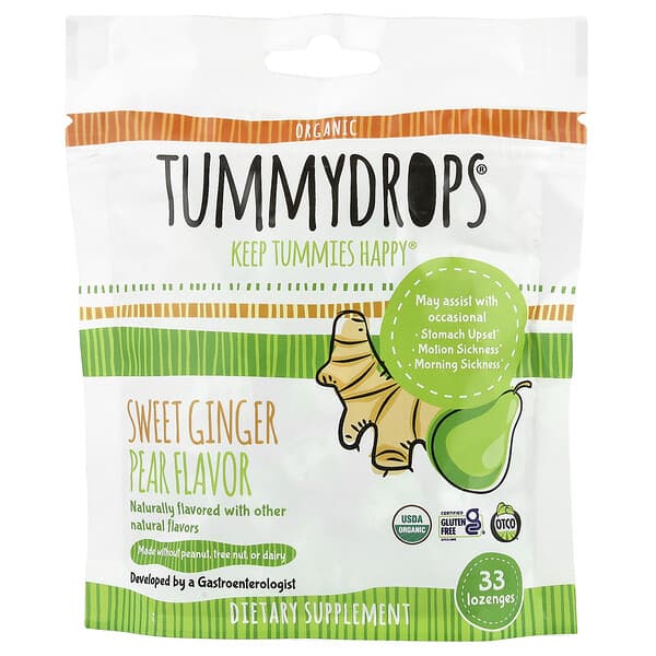 Tummydrops, 유기농 스위트 생강 배, 사탕 정제 33정