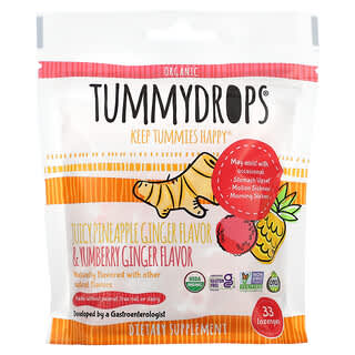 Tummydrops, Organiczny soczysty ananas, imbir i smaczny imbir, 33 pastylki do ssania