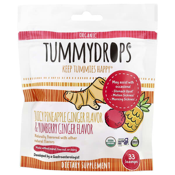 Tummydrops, Organic Juicy Pineapple Ginger & Yumberry Ginger, 33 Lozenges