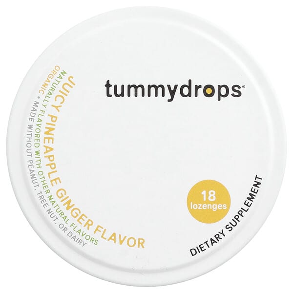 Tummydrops, 유기농 드롭, 쥬시 파인애플 생강, 사탕 정제 18정